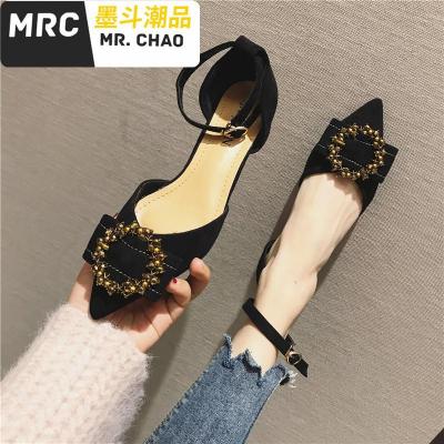 2019年春季新款百搭鞋女红色婚鞋粗跟单鞋女(1-3厘米)一字扣带女鞋子墨斗潮品休闲鞋