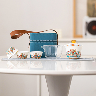 苏氏陶瓷(SUSHI CERAMICS)羊脂玉敦煌宝相花旅行茶具