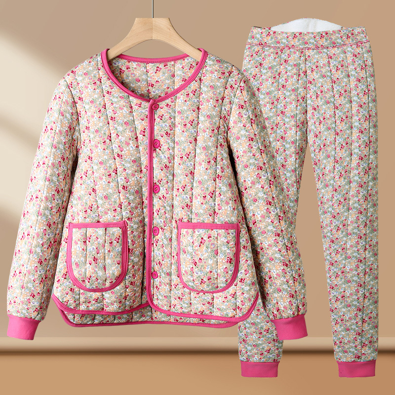时尚中老年妈妈套装冬时尚碎花洋气大码居家服两件套衣服冬天保暖
