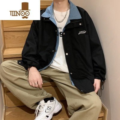 YANXU2023日系复古假牛仔外套男小众潮牌bf宽松工装翻领夹克