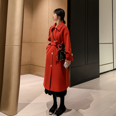 FISHBASKET赫本风呢子大衣女中长款2020新款韩版百搭系带毛呢外套加厚毛呢外套