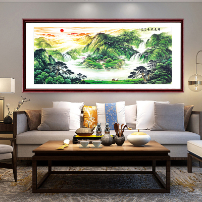 祺匠屋国画山水画客厅装饰字画办公室挂画老板桌沙发背景墙装饰画鸿运当头中式书房靠山带框壁画源远流长E298*128cm