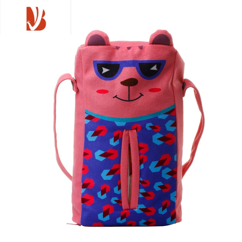 三维工匠车载纸巾盒挂式汽车用创意抽纸盒卡通纸抽盒女生车内装饰 粉红色