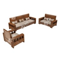 居将 JJ4031212 实木沙发组合简约冬夏两用客厅沙发 1+2+3