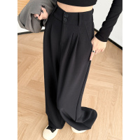 西装裤女秋季薄款休闲直筒高级垂坠感黑色裤子高腰垂感冰丝阔腿裤