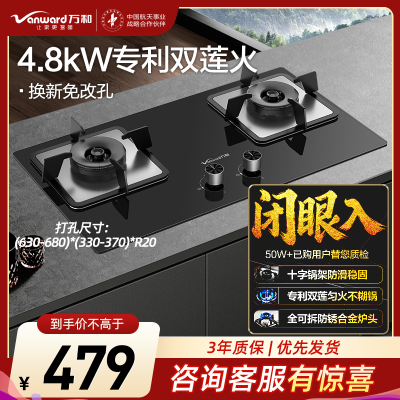万和 [蓝莲花]燃气灶4.8kW大火力玻璃嵌入式台式两用灶具 易清洁灶具JZY-B9L50(液化气)
