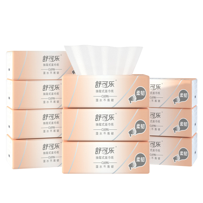舒可乐 可湿水抽取式纸面巾4层40抽每包原生木浆抽纸纸巾实惠装餐巾纸家庭装纸抽卫生纸家用母婴可用 10包装