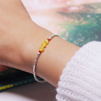 碎银几两手链纯银轻奢高级感小众碎银子送闺蜜简约古风蜜蜡手串女送女朋友老婆情人节七夕生日礼物