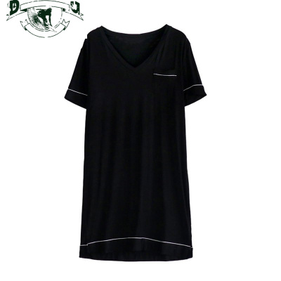 HLCOMAN睡裙女夏季薄款莫代尔睡衣带胸垫性感V领宽松大码韩版短袖家居服睡裙