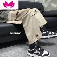 七斓大口袋工装裤男士高街ins潮牌直筒裤宽松运动九分运动休闲裤