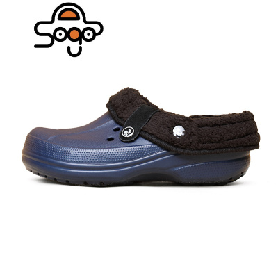 七色王国DITTER保暖厚底防水棉拖鞋男包跟室内家用大码加绒冬季洞洞鞋外穿拖鞋