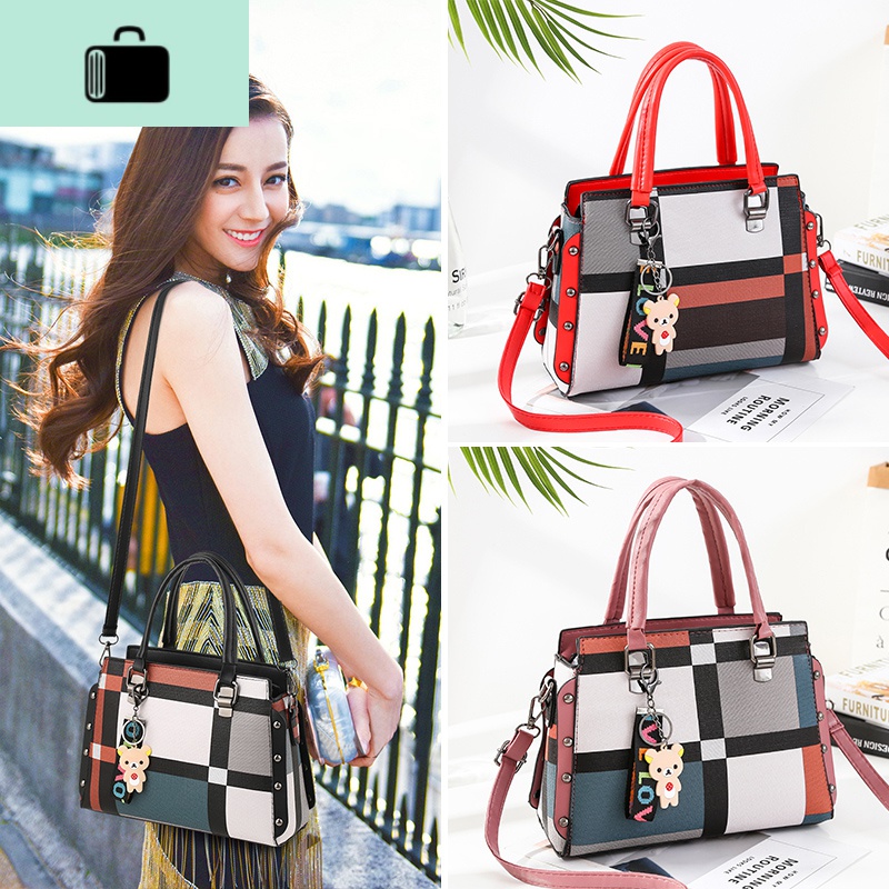 女士时尚潮手提包2020新款韩版格子个性百搭单肩斜挎包夏季女包包NEW LAKE女士单肩包