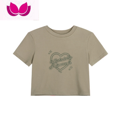 七斓甜辣爱心字母印花短袖T恤女夏季小众修身打底衫短款露脐bm风上衣