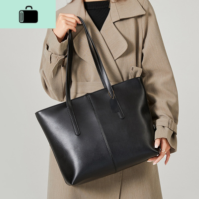 包包女欧美2020新款大容量简约托特包百搭皮单肩女包时尚手提包NEW LAKE 黑色女士单肩包
