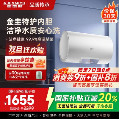 AO史密斯佳尼特 60升电热水器 金圭内胆8年免费包换 变频速热 大屏 CTE-80JC0 储水式
