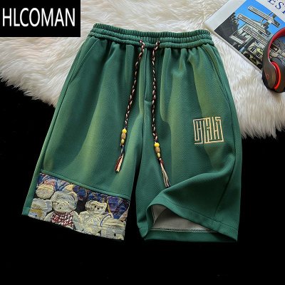 HLCOMAN刺绣小熊短裤男士夏季2024新款潮牌薄款宽松直筒运动休闲五分裤子