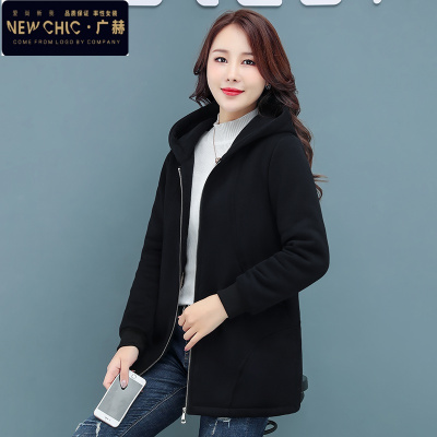 广赫春季风衣女休闲连帽御寒保暖加绒摇粒绒加厚中长款短外套中老年人夹克