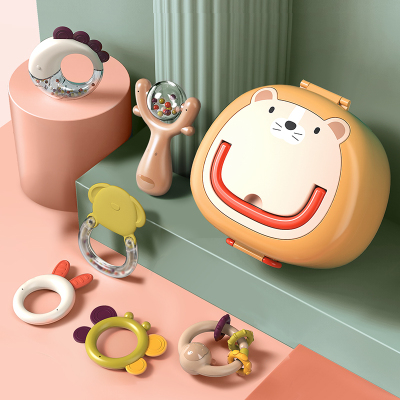 纽奇（Nukied）婴儿玩具0-1岁新生儿手摇铃磨牙牙胶安抚宝宝玩具可水煮消毒6件套带收纳盒-