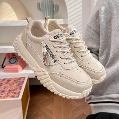 2026春季小白鞋新款韩版ins女学生厚底增高皮面透气休闲鞋