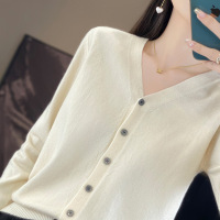 针织衫V领开衫女春秋新款毛衣外套安迪绒纯色短款外搭上衣