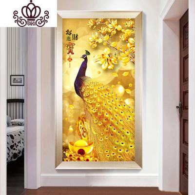 封后(FENGHOU)5d钻石画满钻石绣玄关竖版贴钻十字绣2018新款孔雀现代简满钻版-5D魔方圆钻100x190厘