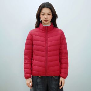 女式新国标90绒简约羽绒纯色女立领女装轻薄款羽绒服女士
