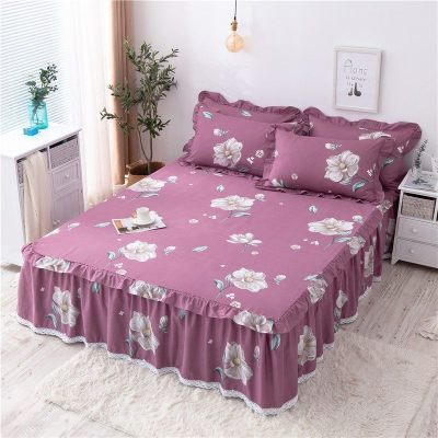 美帮汇全棉床罩床套防滑床裙式单件全棉保护防尘米床单1三件套花边公主 恋家 180x200[床裙+2个枕套]