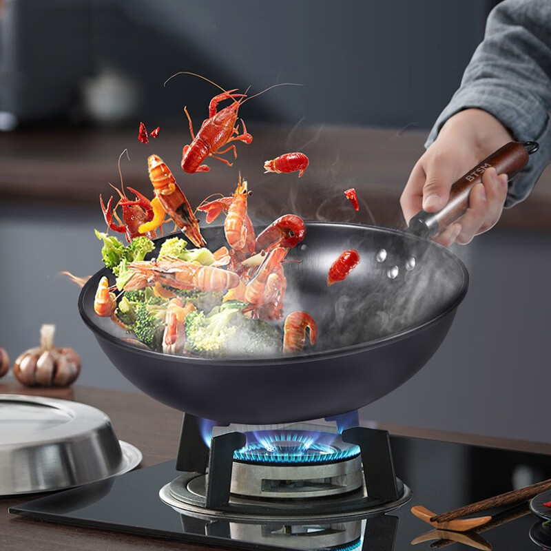 BTSM 佛兰德多功能蒸煮锅 厨房通用可蒸煮炒 多功能炒锅 BT1810 黑色 32cm