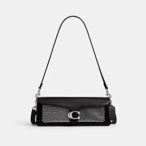 COACH蔻驰女款经典设计手提包 精致皮革与水晶装饰时尚潮流包 Black