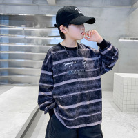 男童条纹卫衣春秋款新款儿童扎染上衣宽松男孩打底衫秋季痞帅