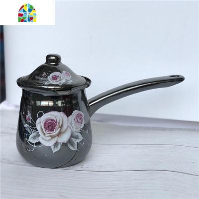 咖啡斗搪瓷单柄奶锅储奶罐 电磁炉可加热奶杯迷你油斗 FENGHOU 咖啡色420ml无盖款