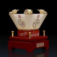家柏饰(CORATED)琉璃玉四方金蟾摆件办公室摆设日斗进金工艺品