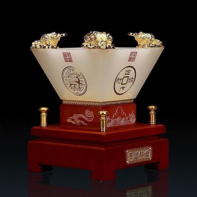 家柏饰(CORATED)琉璃玉四方金蟾摆件办公室摆设日斗进金工艺品