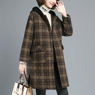 迪鲁奥(DILUAO)大版格子女中长款冬季新款宽松中年妈妈加大棉衣夹棉外套