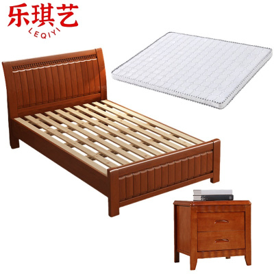 乐琪艺 实木床单人床 200*135*96cm 含床垫床头柜 套