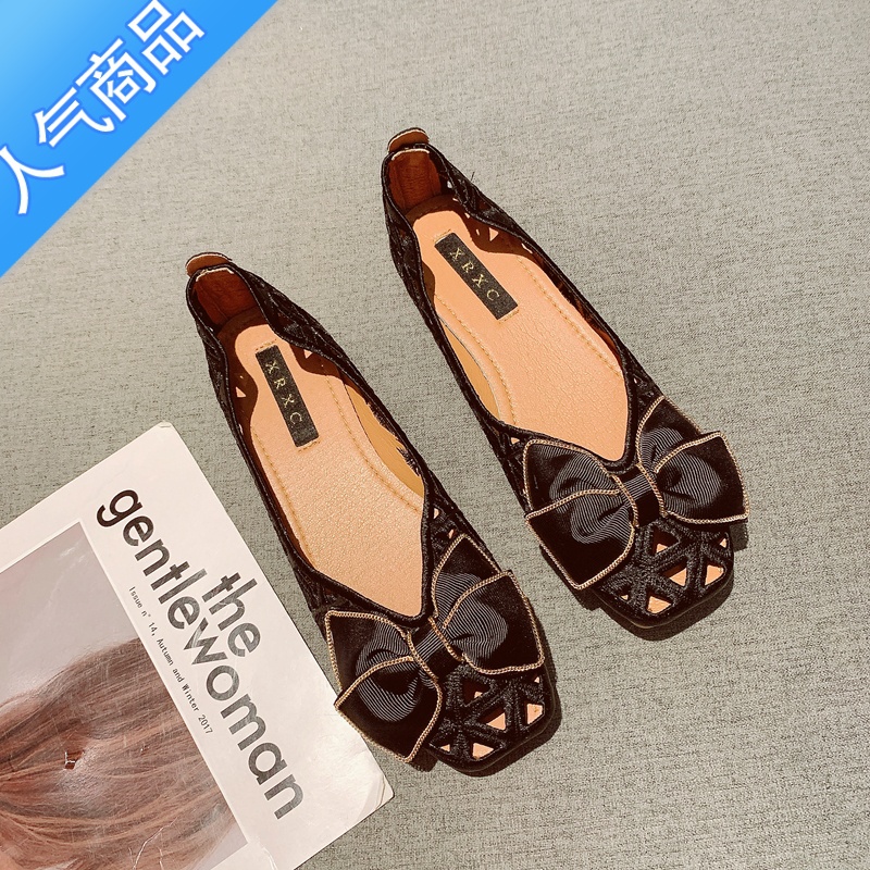 SUNTEK凉鞋女镂空夏季罗马风刺绣激光镂空透气仙女豆豆鞋一脚套单鞋2023