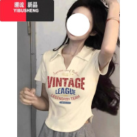 YIBUSHENG大码短袖T恤女2024新款装美式复古正肩polo衫胖mm遮肚修身上衣