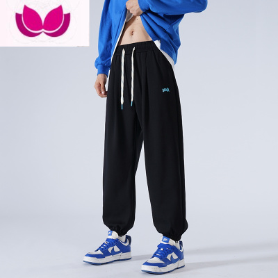 七斓运动裤男士卫裤休闲长裤子印花宽松束脚大码胖子针织棉潮牌