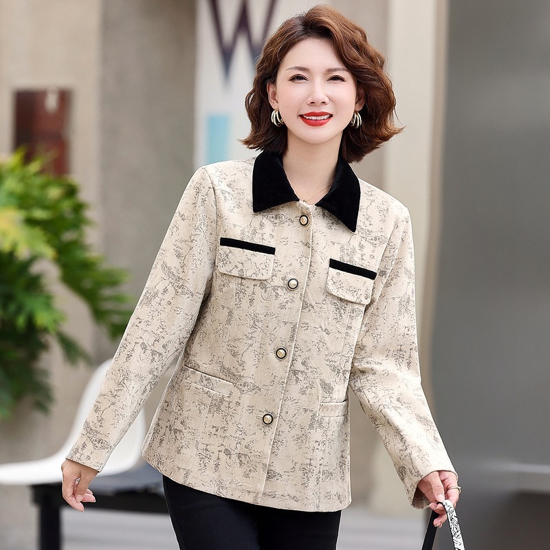 妈妈春装外套女40-60岁洋气翻领中老年女装春秋服装50岁中年
