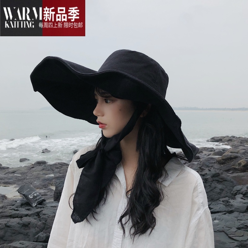 shanchao日系十五厘米大檐渔夫帽子女夏透气旅游遮阳帽折叠休闲太阳帽