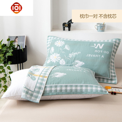单人纱布枕巾棉一对装棉盖巾简约北欧式枕头巾大人整巾三维工匠