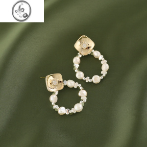 JiMi碎银子珍珠耳环女时尚个性款耳钉小众设计感不规则巴洛克耳饰 碎银珍珠耳环