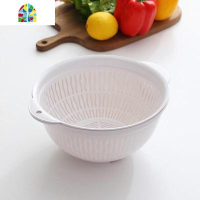 双层塑料洗菜盆厨房家用创意洗水果菜篮子淘米盆客厅水果盘 FENGHOU 灰色(小号)洗菜篮洗菜篮