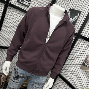 秋季男士新款立领拼接商务休闲夹克外套简约纯色修身开衫卫衣欧货