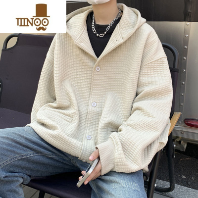 YANXU华夫格开衫连帽卫衣男oversize美式复古外套夏季