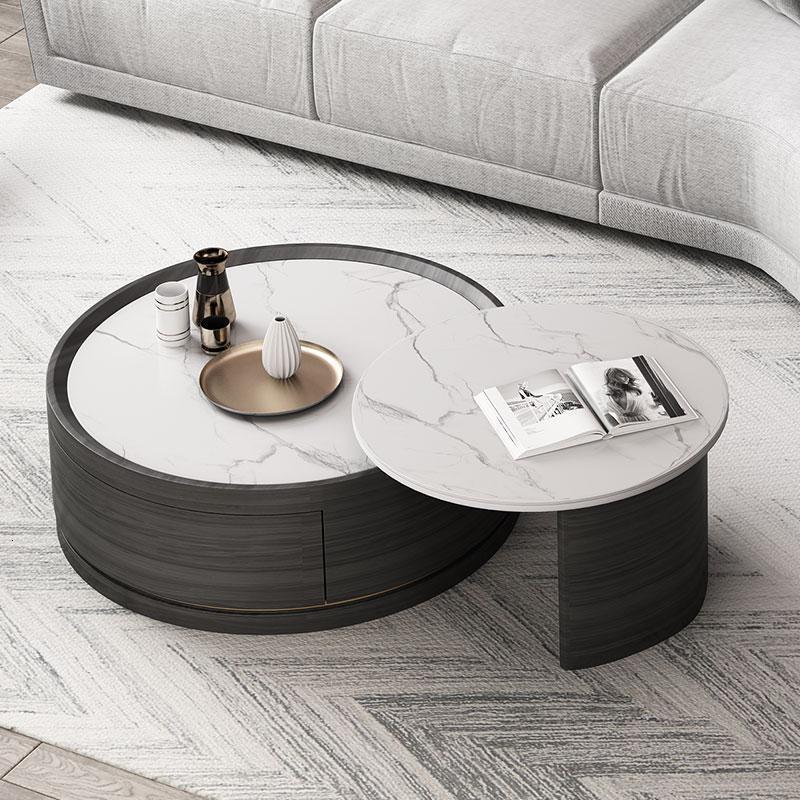 森美人北欧圆形茶几简约现代客厅小户型轻奢大理石纹简岩板茶几