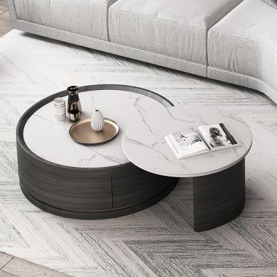 森美人北欧圆形茶几简约现代客厅小户型轻奢大理石纹简岩板茶几