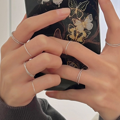 纯银单素圈极细戒指女ins风韩系百搭食指戒叠戴小众关节戒潮送女朋友老婆情人节七夕生日礼物