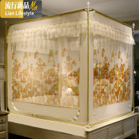 新款坐床拉链防摔蚊帐1.5米蒙古包加密1.8m床公主风家用加厚支架 三维工匠
