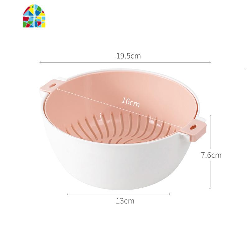 双层塑料洗菜盆子洗菜篮厨房家用淘米水果盆创意收纳沥水筐 FENGHOU 小号-粉橙色